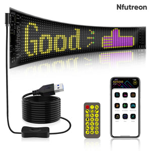 Nfutreon LED Matrix Panel Flexible LED Screen - Bluetooth App Control USB 5V LED Sign Display for Car Windows, Shops, Bars, and Entrances (14.6x3.6” Scrolling Text & Animation)