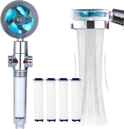 High Pressure Shower head with filters Vortex hydro jet Turbo Propeller 360 Degrees Rotating Easy Install(I-Blue) AD