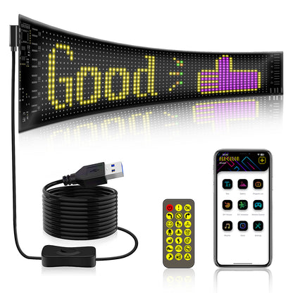 LED Matrix Panel Flexible LED Screen - Bluetooth App Control USB 5V LED Sign Display for Car Windows, Shops, Bars, and Entrances (14.6x3.6” Scrolling Text & Animation)